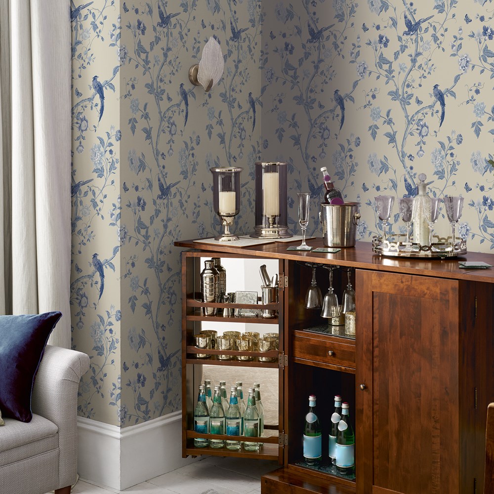 Summer Palace Floral Wallpaper 113390 by Laura Ashley in Royal Blue